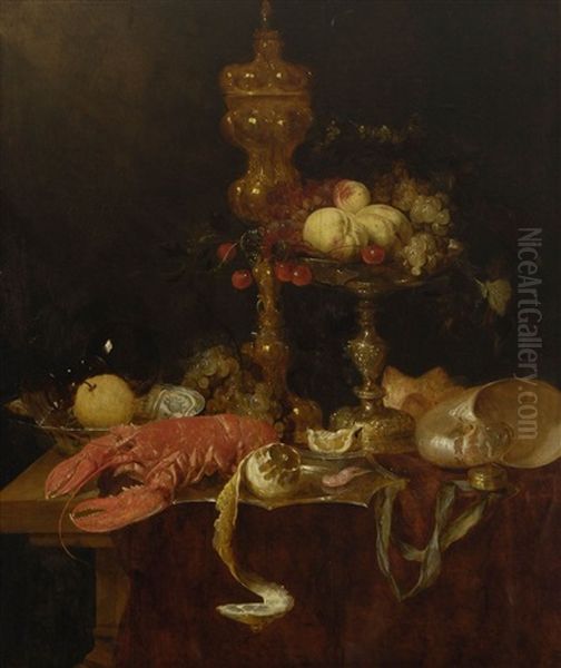 Prunkstillleben Mit Buckelpokal Und Hummer Oil Painting by Abraham van Beyeren