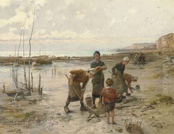 The Clamdiggers Oil Painting by Pierre-Marie Beyle