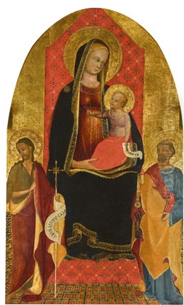 Madonna And Child Flanked By Saint John The Baptist And Saint Peter Oil Painting by Battista Di Biagio Sanguigni