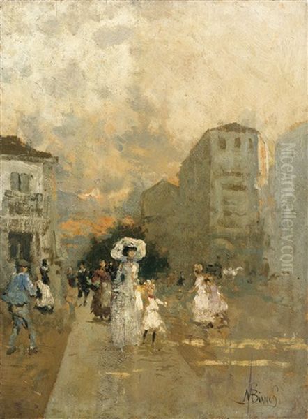 Scene De Rue Oil Painting by Mose Bianchi