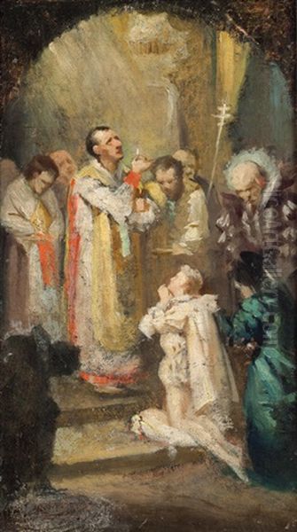 La Comunione Di San Luigi Gonzaga Oil Painting by Mose Bianchi