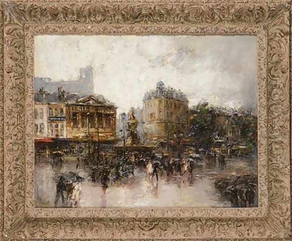 Der Place De Clichy In Paris Bei Regen Oil Painting by Mose Bianchi