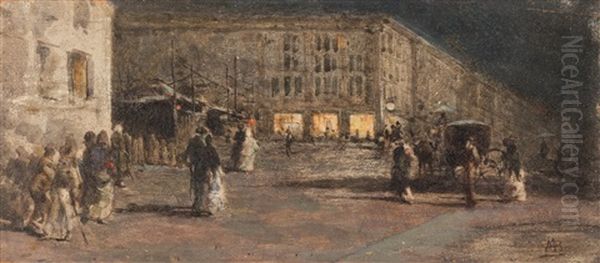 Piazza Di Milano Con Passanti Oil Painting by Mose Bianchi