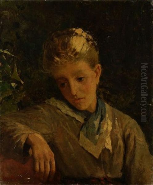 Jeune Femme Accoudee Oil Painting by Mose Bianchi