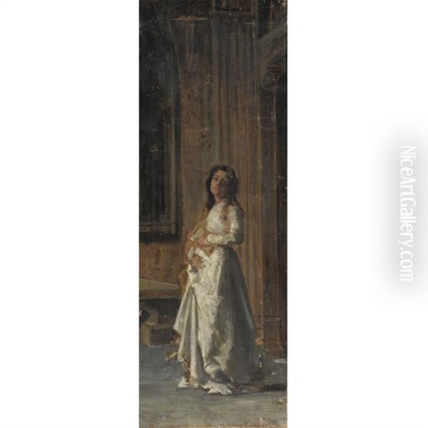 Figura Femminile In Una Chiesa Oil Painting by Mose Bianchi
