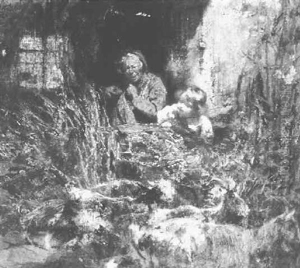 Watching The Goats Oil Painting by Mose Bianchi