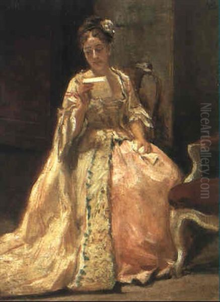 An Elegant Lady Reading A Letter Oil Painting by Mose Bianchi