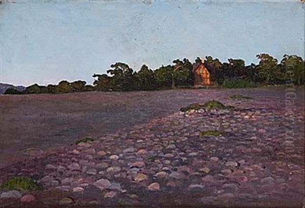 Rott Hus Vid Stenig Strand Oil Painting by Arthur Bianchini