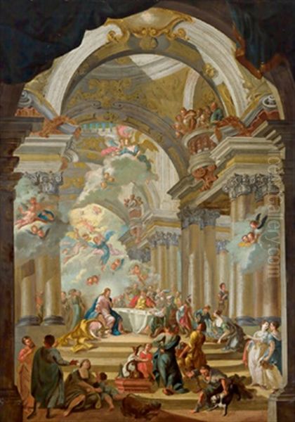 Christus Und Magdalena Beim Gastmahl Des Pharisaers Oil Painting by Antonio Galli Bibiena