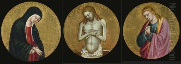 Ecce Homo With The Madonna And Saint John The Evangelist, Three Predella Roundels Oil Painting by Bicci Di Lorenzo