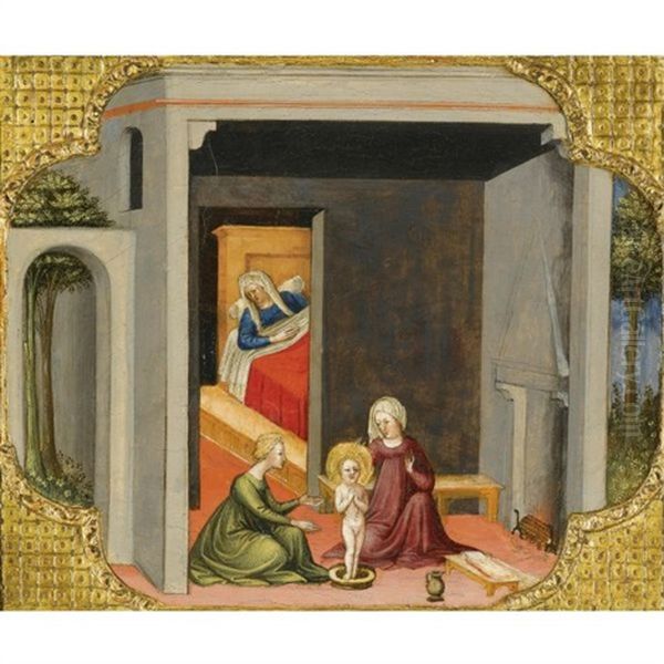 The Birth Of St. Nicholas Of Bari Oil Painting by Bicci Di Lorenzo
