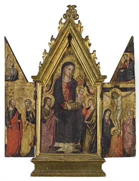 Vierge A L'enfant Avec Saint Jean-baptiste Et Saint Jean (+ 2 Others; Triptych) Oil Painting by Bicci Di Lorenzo