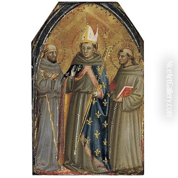 Saints Francis Of Assisi, Louis Of Toulouse And Anthony Of Padua Oil Painting by Bicci Di Lorenzo