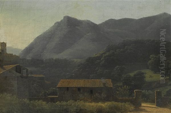 An Italianate Landscape With A Hillside Village Oil Painting by Jean Joseph Xavier Bidault
