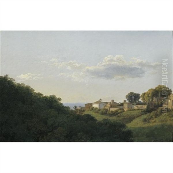 An Afternoon View Of The Town Of Marino Wih The Forest Beyond Oil Painting by Jean Joseph Xavier Bidault