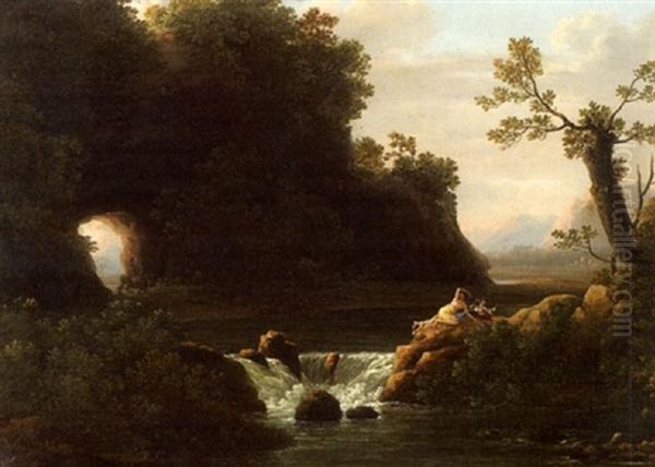 Lion Surprenant Des Baigneuses Oil Painting by Jean Joseph Xavier Bidault