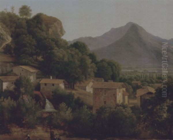 View Of A Hill-top Town In A Mountainous Landscape Oil Painting by Jean Joseph Xavier Bidault