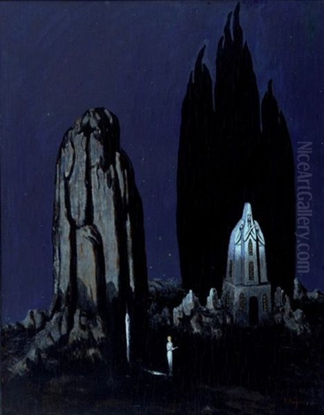 Le Temple Du Mystere De La Grotte Oil Painting by Boleslas Biegas