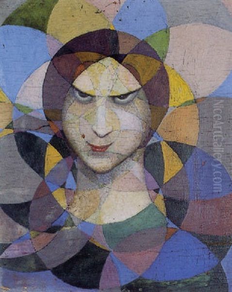 Tete De Femme Sur Fond De Rosaces Oil Painting by Boleslas Biegas