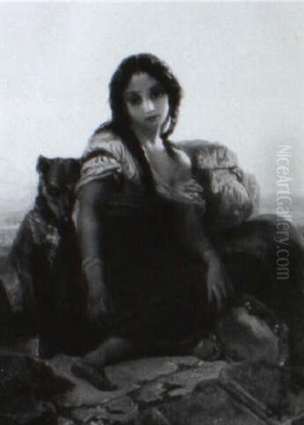 Portrait Einer Jungen Ruhenden Tarantella-tanzerin Oil Painting by Karl August Bielchowski