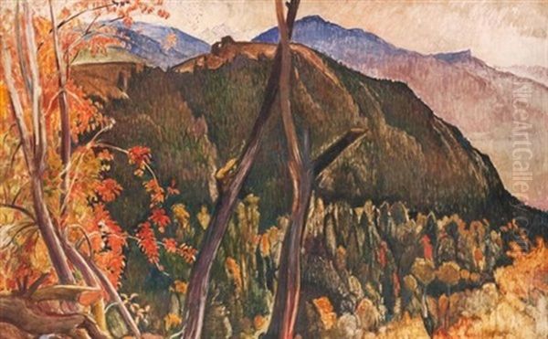 Le Chateau De La Soie En Autumne, Saviese Oil Painting by Ernest Bieler