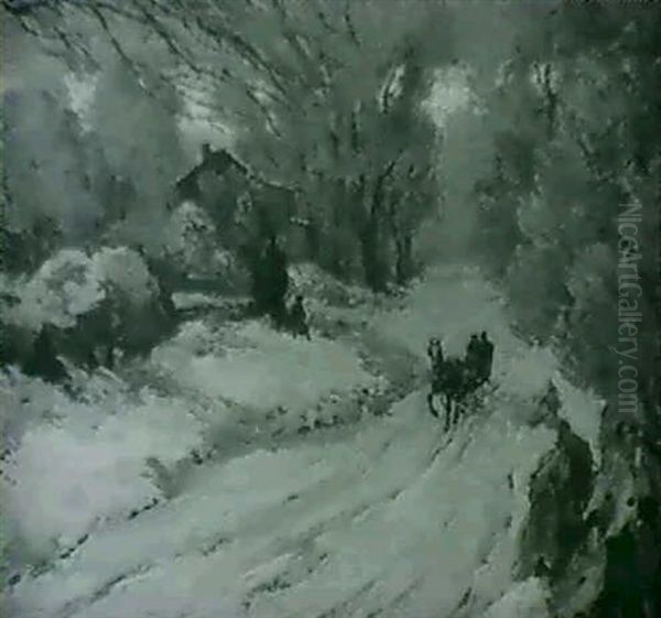 A Winter Sleigh Ride Oil Painting by Otto Bierhals
