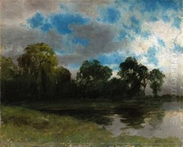 Trees Along A Riverbank Oil Painting by Albert Bierstadt