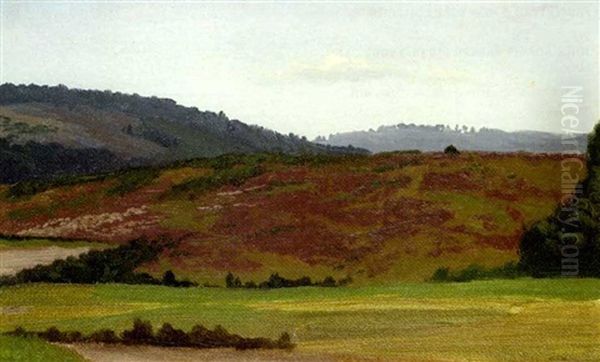 Landscape With Cottage, Westphalia, Germany (+ Rolling Hills, Westphalia, Germany, Smaller; 2 Works) Oil Painting by Albert Bierstadt