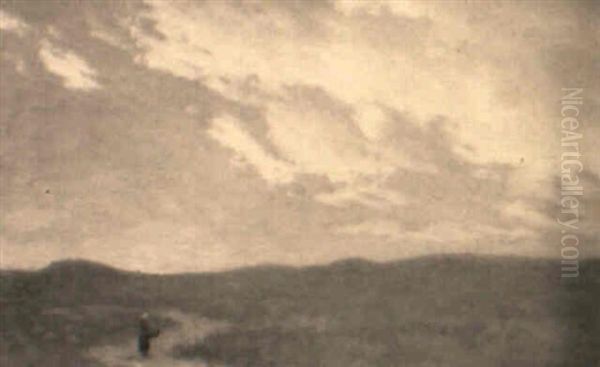 Panoramic Landscape With Peasant Figure Oil Painting by Albert Bierstadt