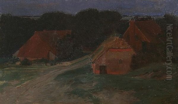 Abendfrieden. Bauernhauser Im Abendlicht Oil Painting by Karl Biese
