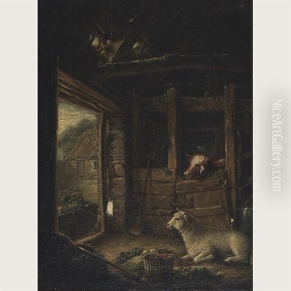 Stable Interior Oil Painting by William Redmore Bigg