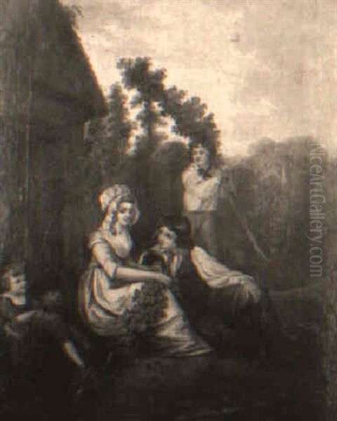 Hop Pickers By A Cottage Door Oil Painting by William Redmore Bigg