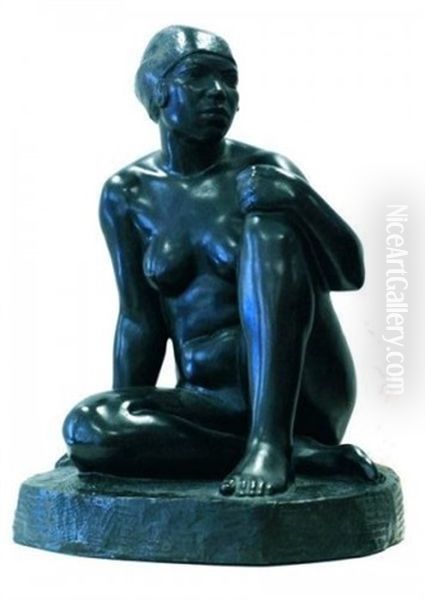 Jeune Femme Nue Assise A Meme Le Sol.. Oil Painting by Charles Bigonet