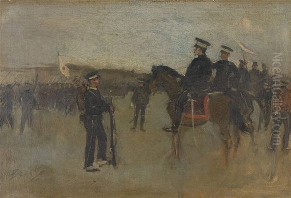 La Revue Des Troupes Nipponnes Oil Painting by Georges Ferdinand Bigot