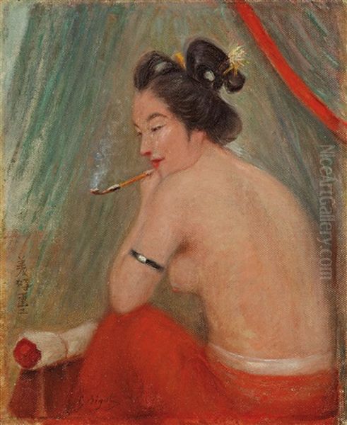 Etude De Jeune Japonaise A Son Lever Pres De Sa Moustiquaire Oil Painting by Georges Ferdinand Bigot