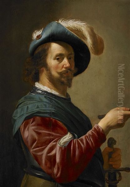 Portratt Forestallande Soldat Ikladd Harnesk Oil Painting by Jan Van Bijlert