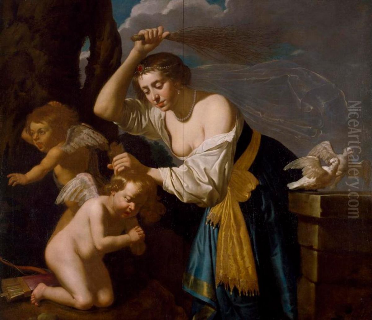 Venus Chastising Amoretti Oil Painting by Jan Van Bijlert