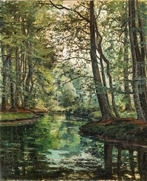 Paisaje Arbolado Con Lago Oil Painting by Gonzalo Bilbao Martinez