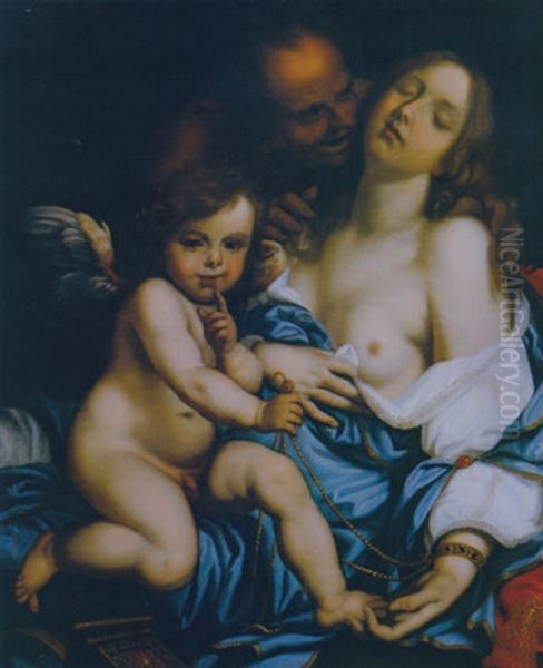 Venere Addormentata Con Cupido Che La Incatena E Pan Oil Painting by Giovanni Bilivert