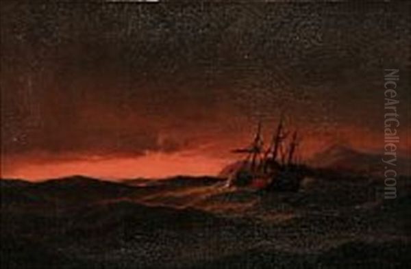 Sunset With Paddle Steamer Oil Painting by Carl Ludwig Bille