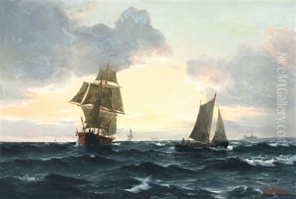 Seascape With Numerous Sailing Ships Oil Painting by Vilhelm Bille