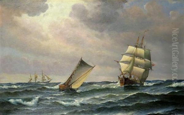 Small Trading Vessel Under Sail And Other Crafts Oil Painting by Vilhelm Bille