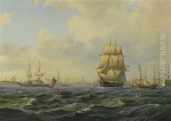 Shipping At Copenhagen Oil Painting by Vilhelm Bille