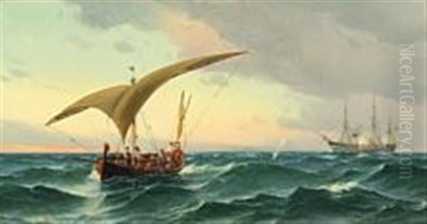 Seascape With The Frigate Jutland Hit Oil Painting by Vilhelm Bille