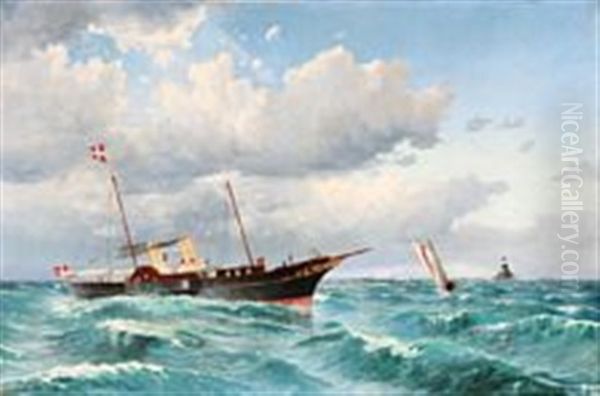 Seascape With The Old Danish Royal Yacht Dannebrog Off Copenhagen Oil Painting by Vilhelm Bille