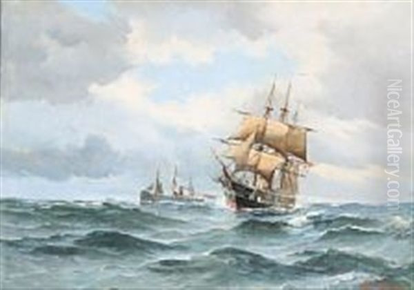 The Danish Steam Frigate Jylland At Sea Oil Painting by Vilhelm Bille