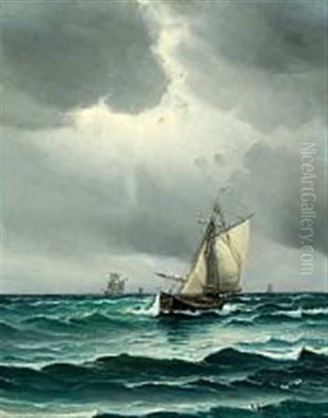 Sailing Ships At Sea Oil Painting by Vilhelm Bille