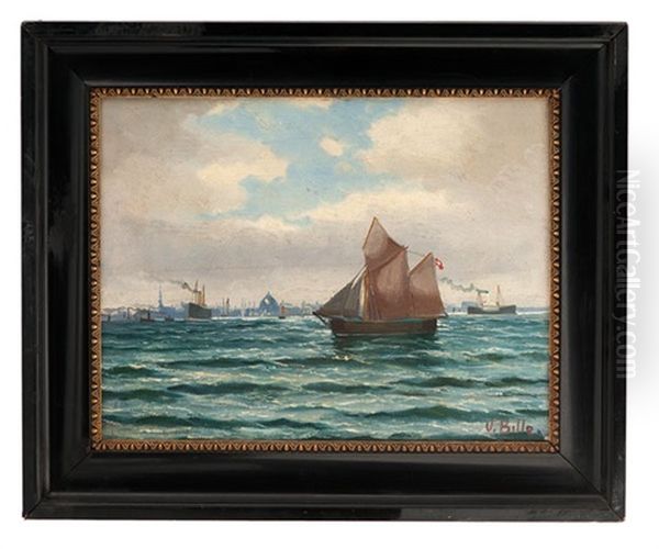 Coastal City Scene Oil Painting by Vilhelm Bille