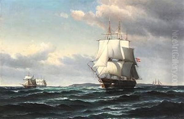 Seascape With Sailing Ships Oil Painting by Vilhelm Bille