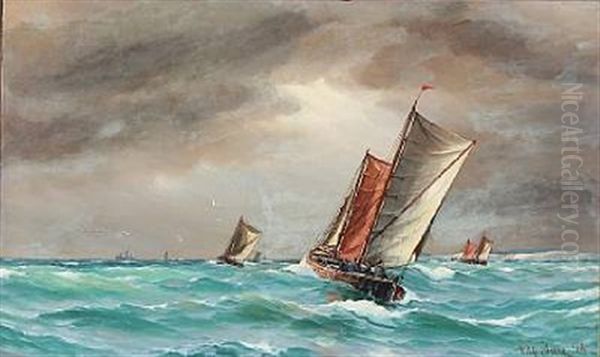 Seascape With Sailing Boats Oil Painting by Vilhelm Bille